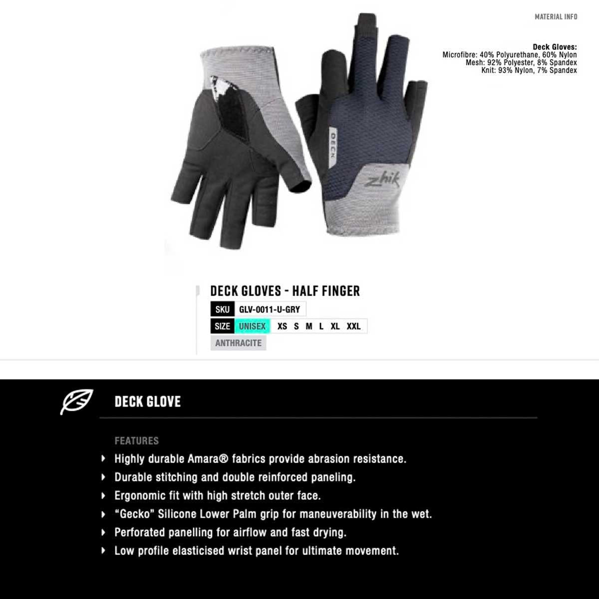 Zhik Deck Sailing Gloves Short Finger